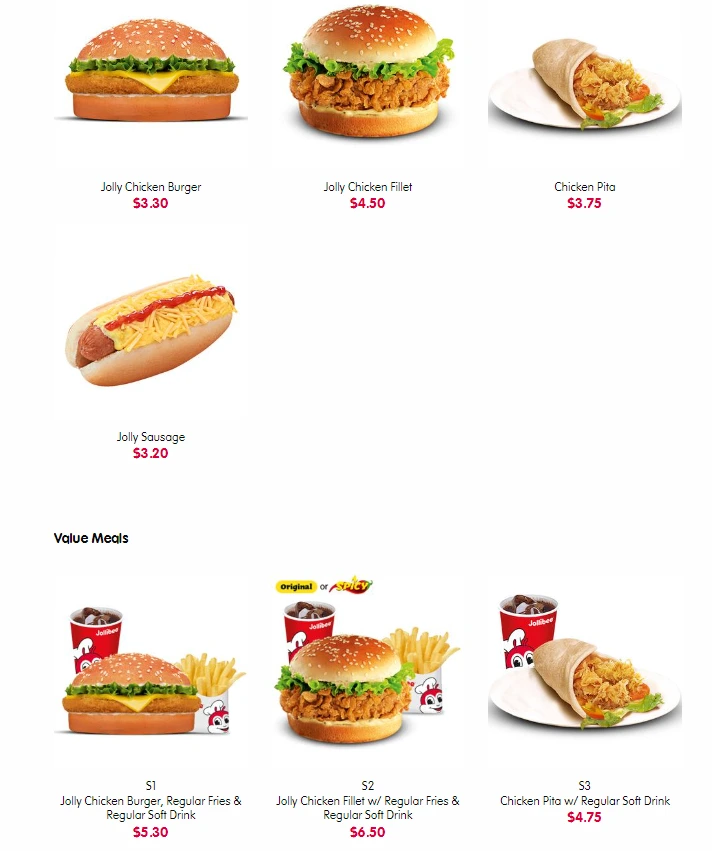 JOLLIBEE SANDWICHES MENU SINGAPORE