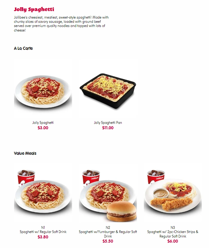 JOLLIBEE SPAGHETTI MENU SINGAPORE