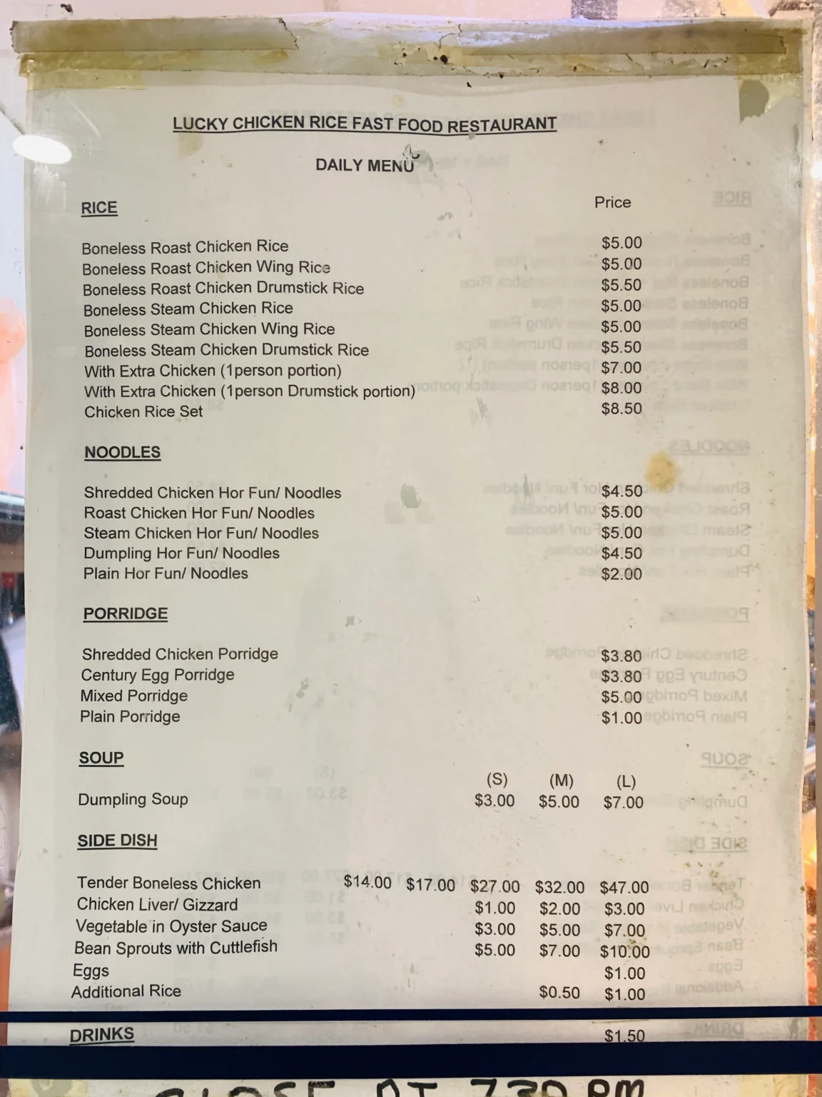 LUCKY CHICKEN RICE SINGAPORE MENU WITH PRICES 