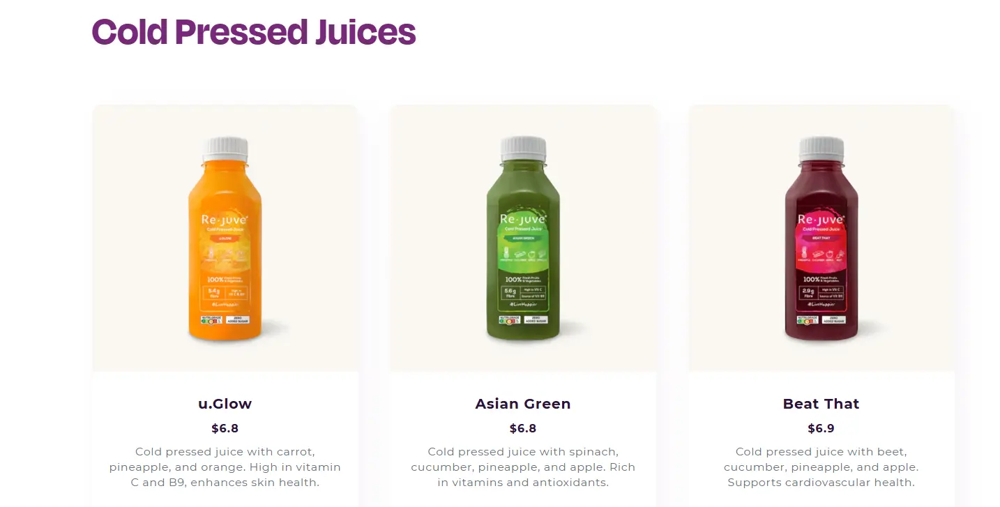 RE.JUVE JUICE COLD-PRESSED JUICES MENU WITH PRICE