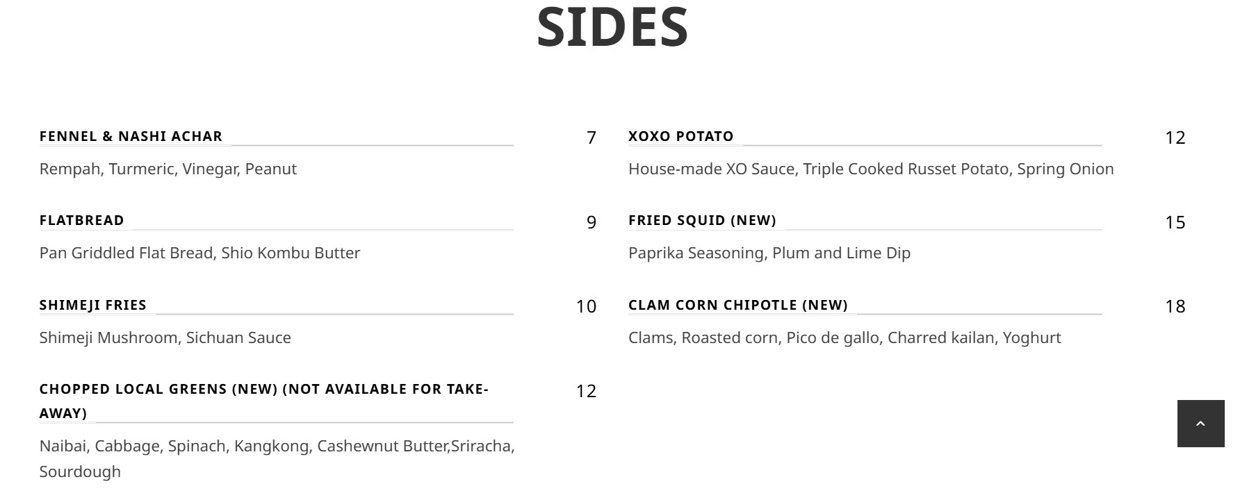 SCALED SIDES MENU PRICE