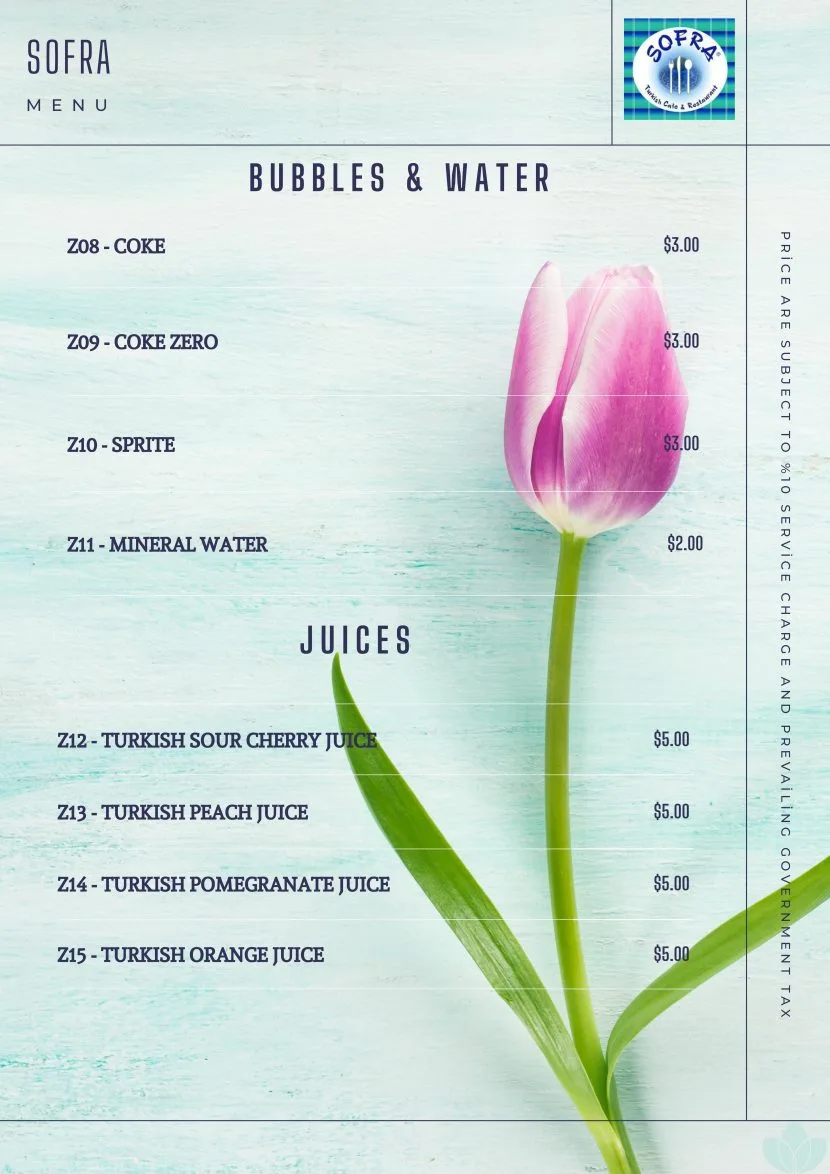 SOFRA BEVERAGES MENU PRICES