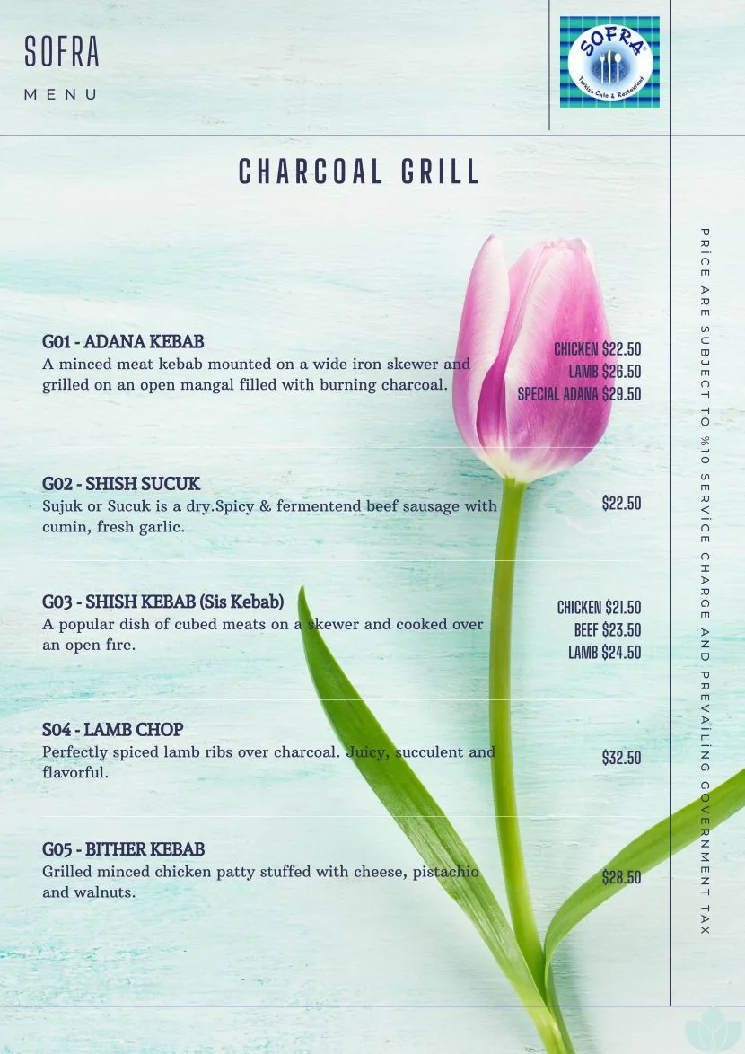 SOFRA CHARCOAL GRILLED MENU PRICE