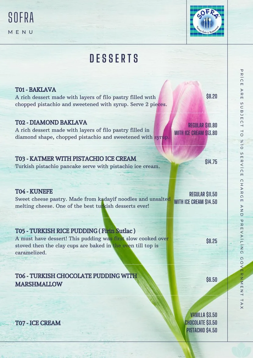 SOFRA DESSERTS MENU PRICES SINGAPORE