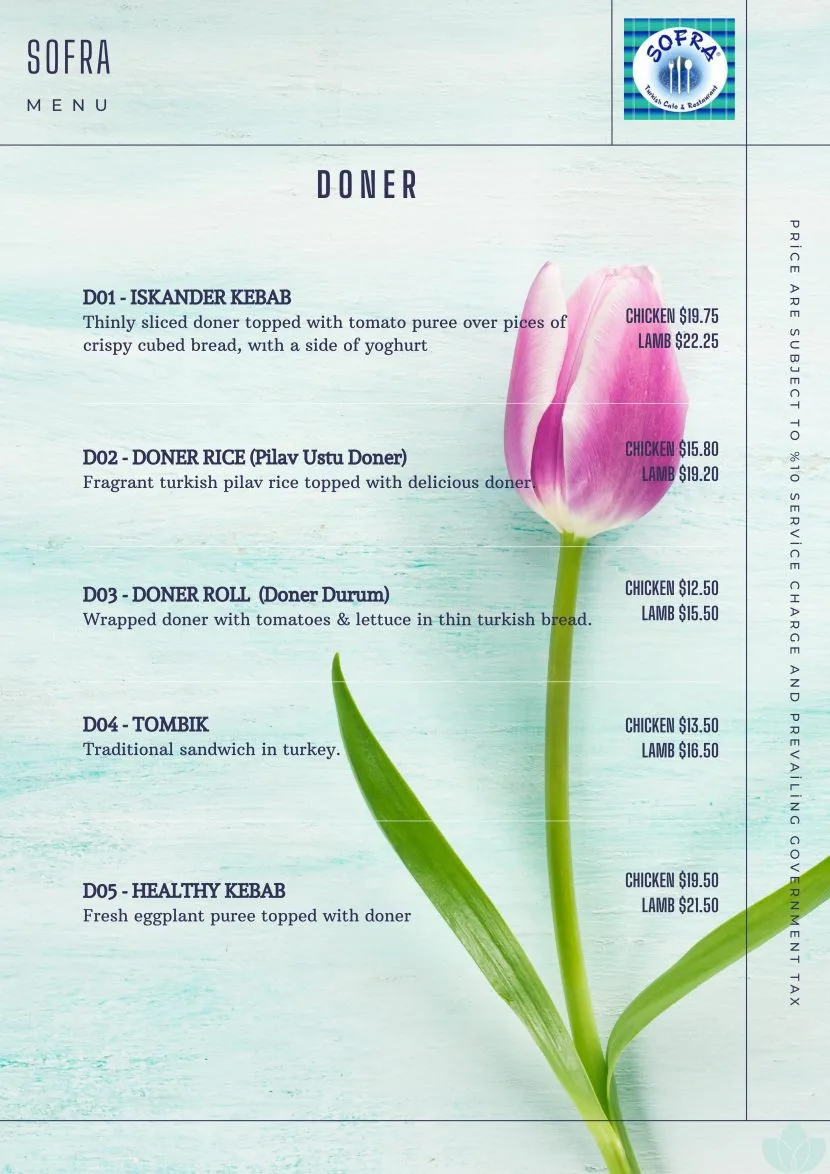 SOFRA DONER MENU PRICE