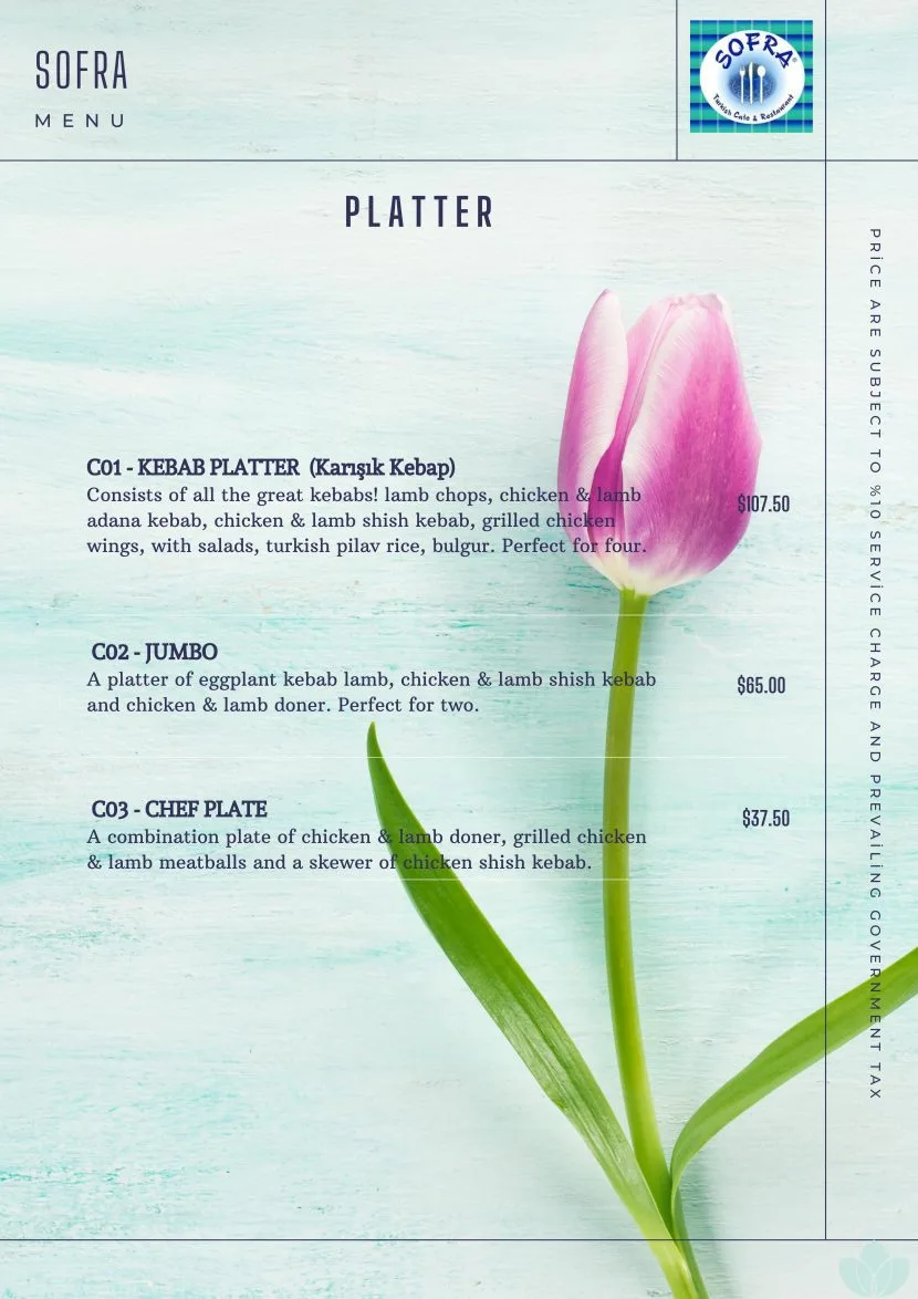 SOFRA PLATTER MENU PRICE