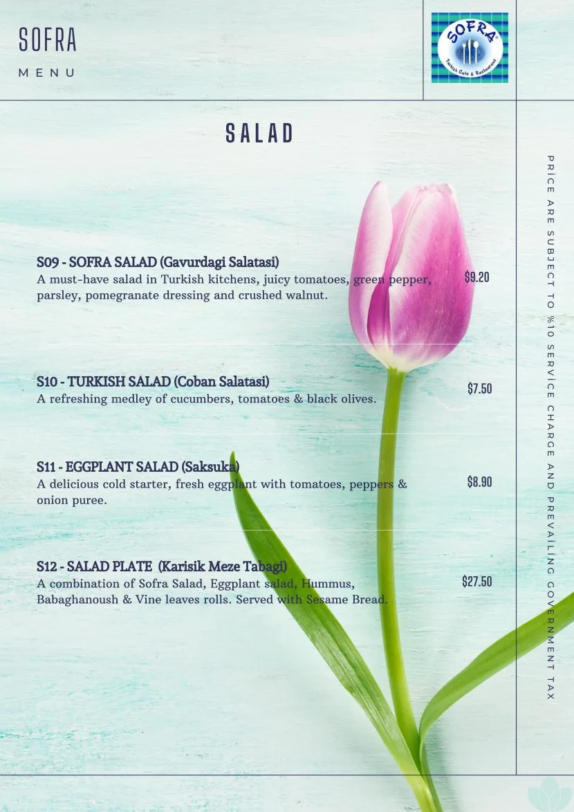 SOFRA SALAD MENU PRICE