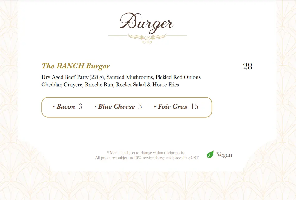 THE RANCH BURGER MENU PRICE