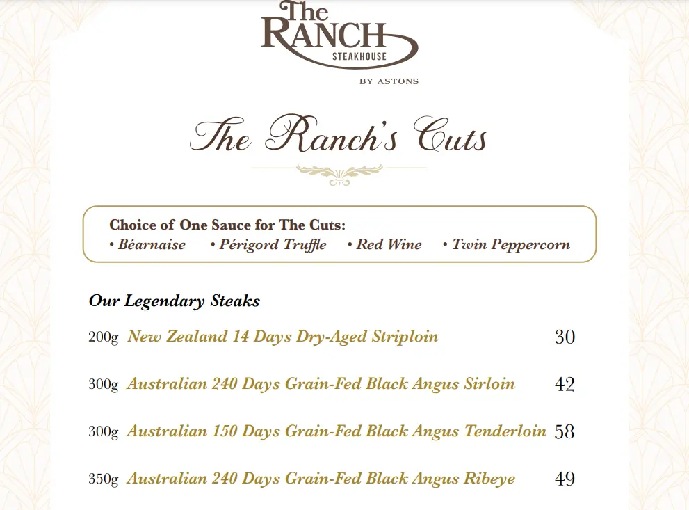 THE RANCH CUTS MENU PRICE