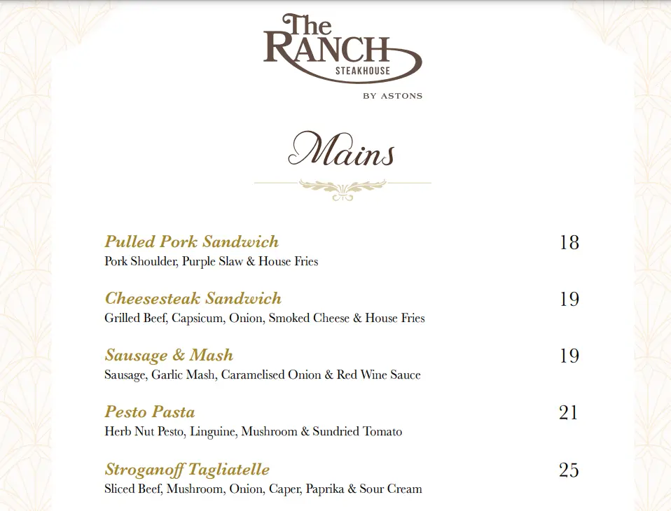 THE RANCH MAINS MENU PRICE