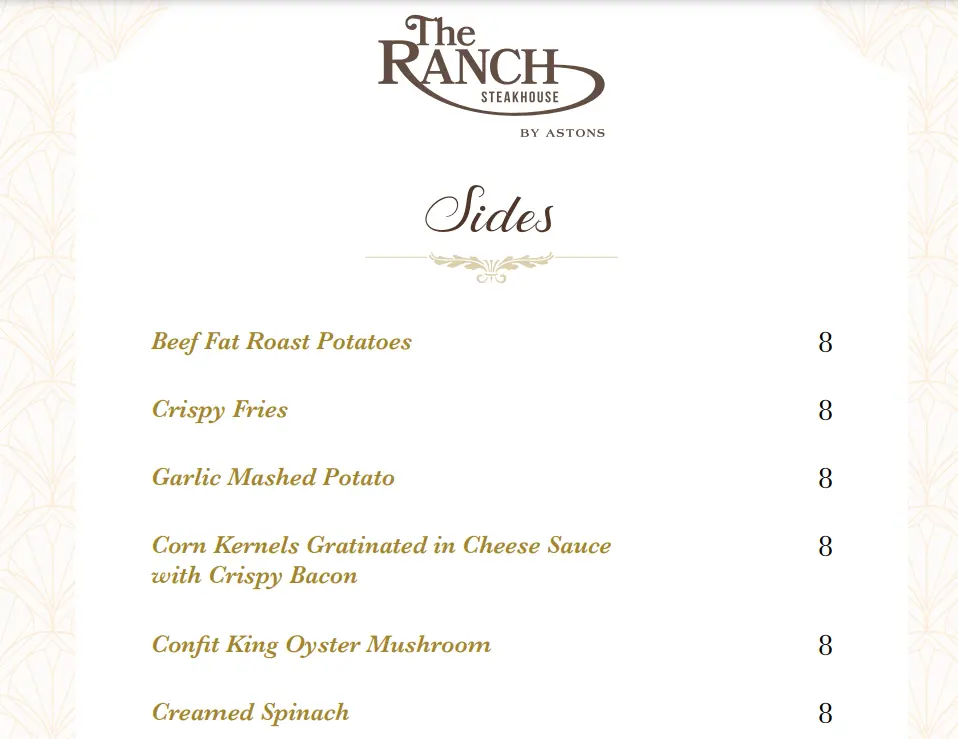 THE RANCH SIDES MENU PRICE