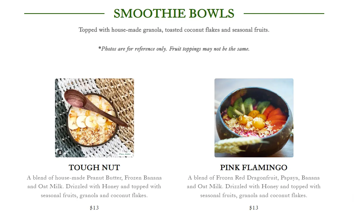 THE SOCIAL SPACE SMOOTHIE BOWLS MENU PRICES SINGAPORE