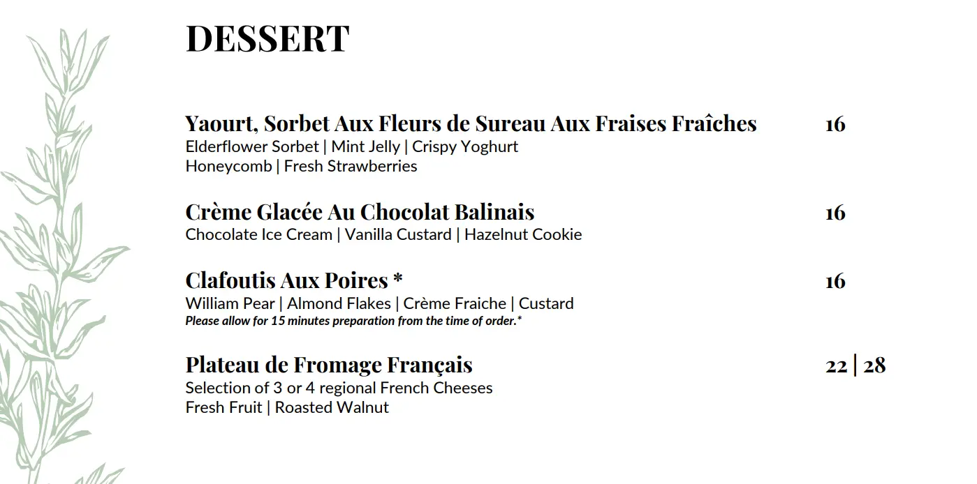 THE SUMMERHOUSE DESSERTS MENU PRICE