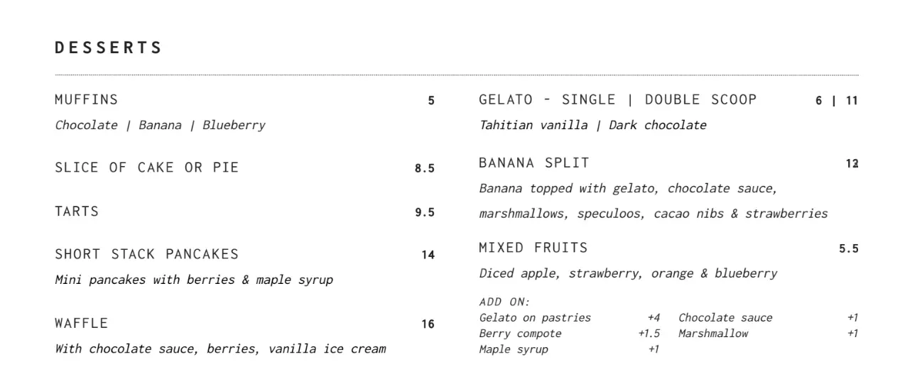 TOBY’S ESTATE SWEETS & PASTRIES MENU PRICES SINGAPORE