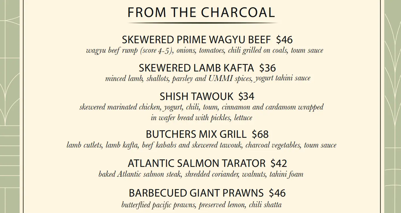 UMMI BEIRUT FROM THE CHARCOAL MENU PRICE