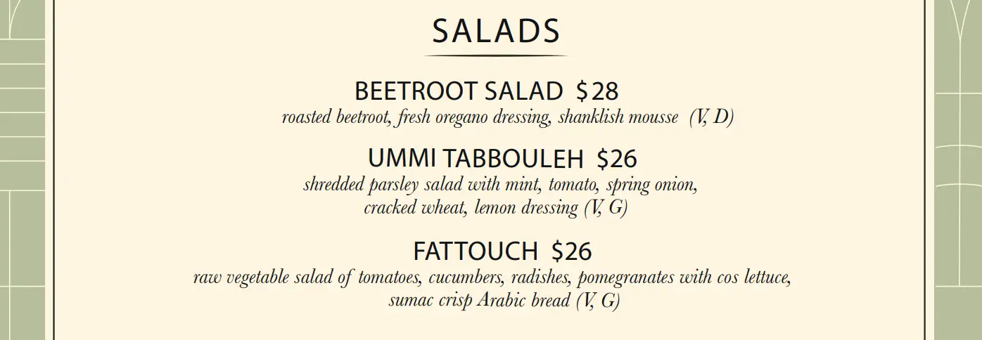 UMMI BEIRUT SALADS MENU PRICE