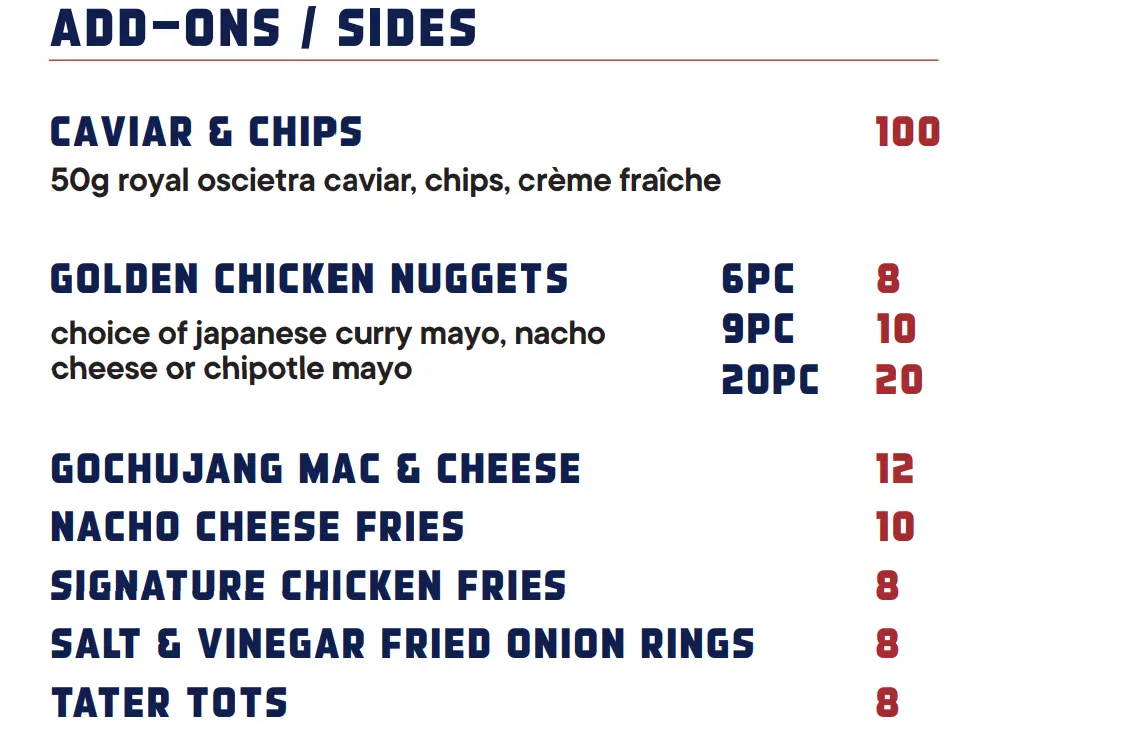 WILDFIRE BURGERS SIDES & ADD-ONS MENU PRICE