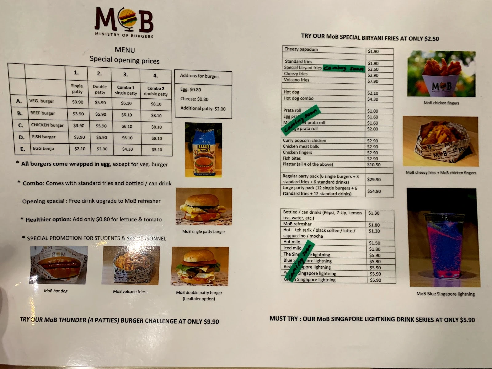 Ministry of Burgers Singapore Menu