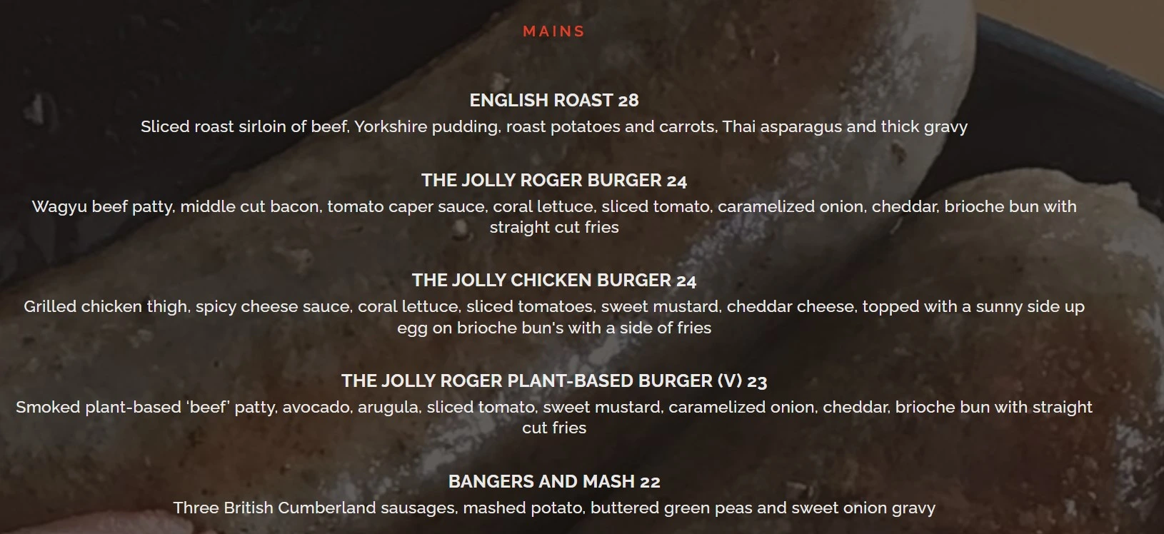 THE JOLLY ROGER MAINS MENU PRICE