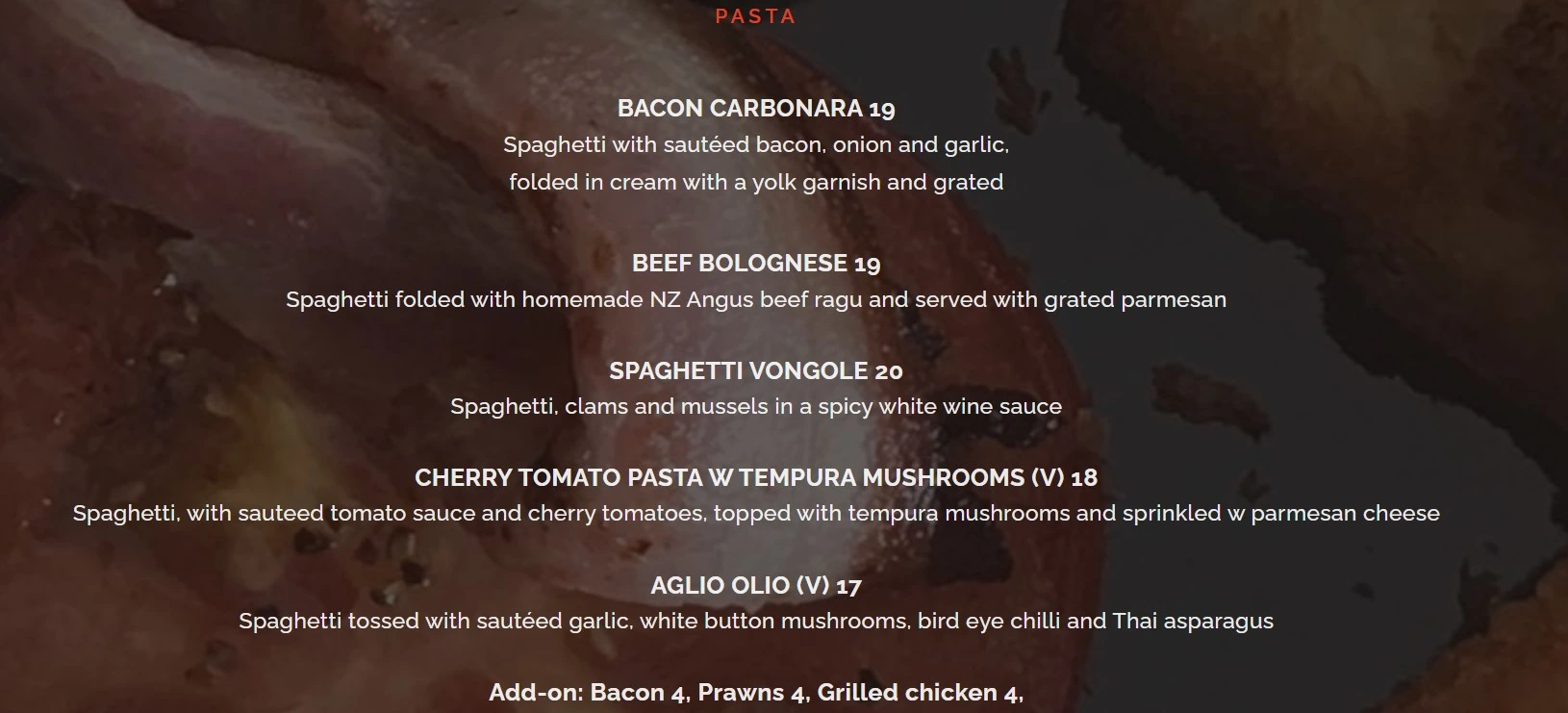 THE JOLLY ROGER PASTA MENU PRICE