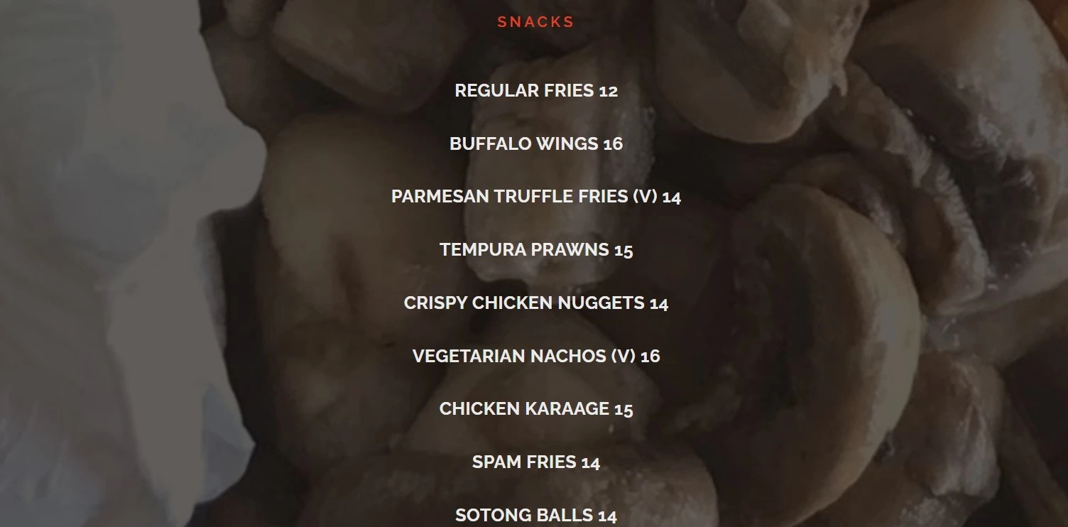 THE JOLLY ROGER SNACKS MENU PRICE