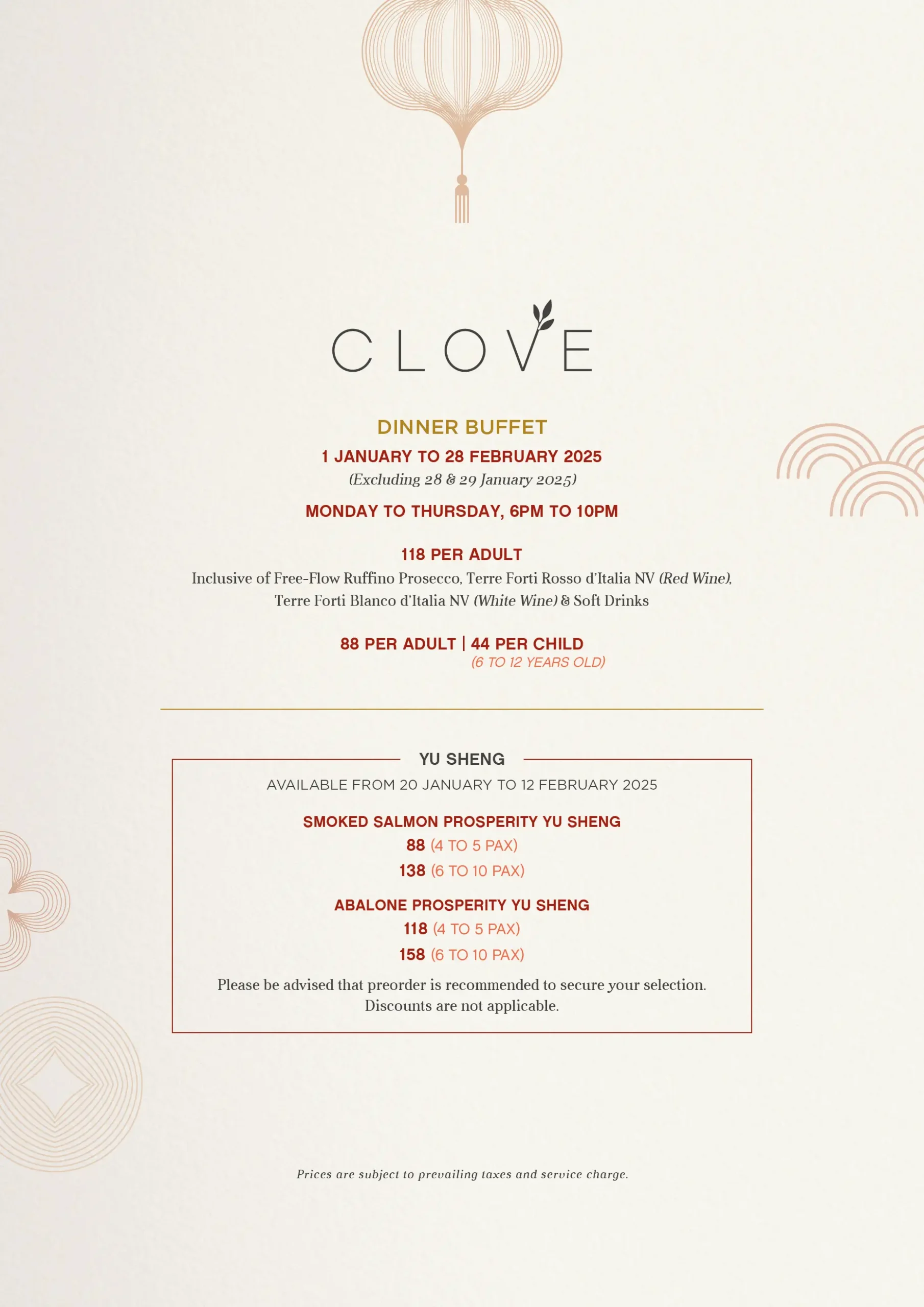 CLOVE DINNER BUFFET MENU