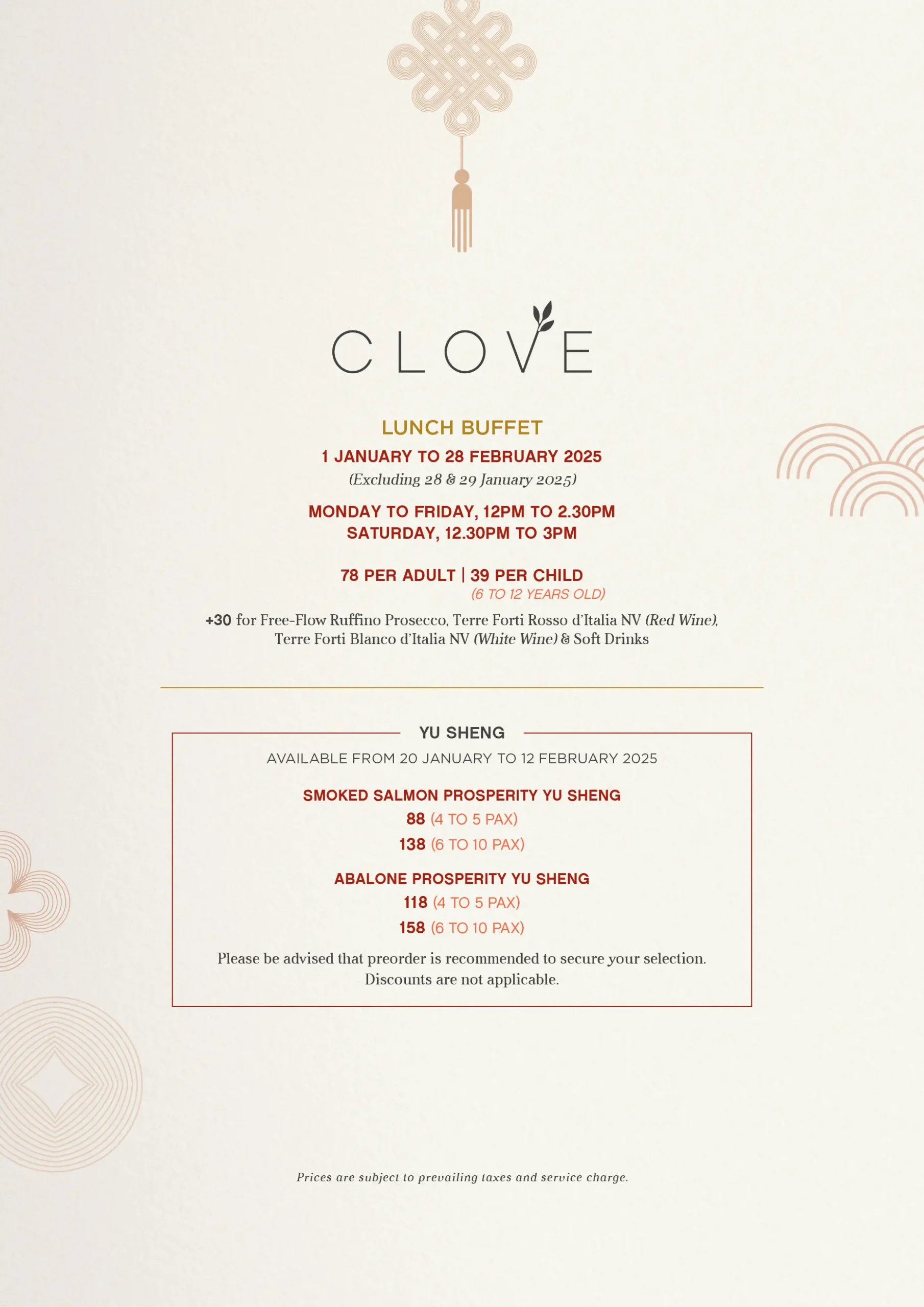 CLOVE LUNCH BUFFET MENU