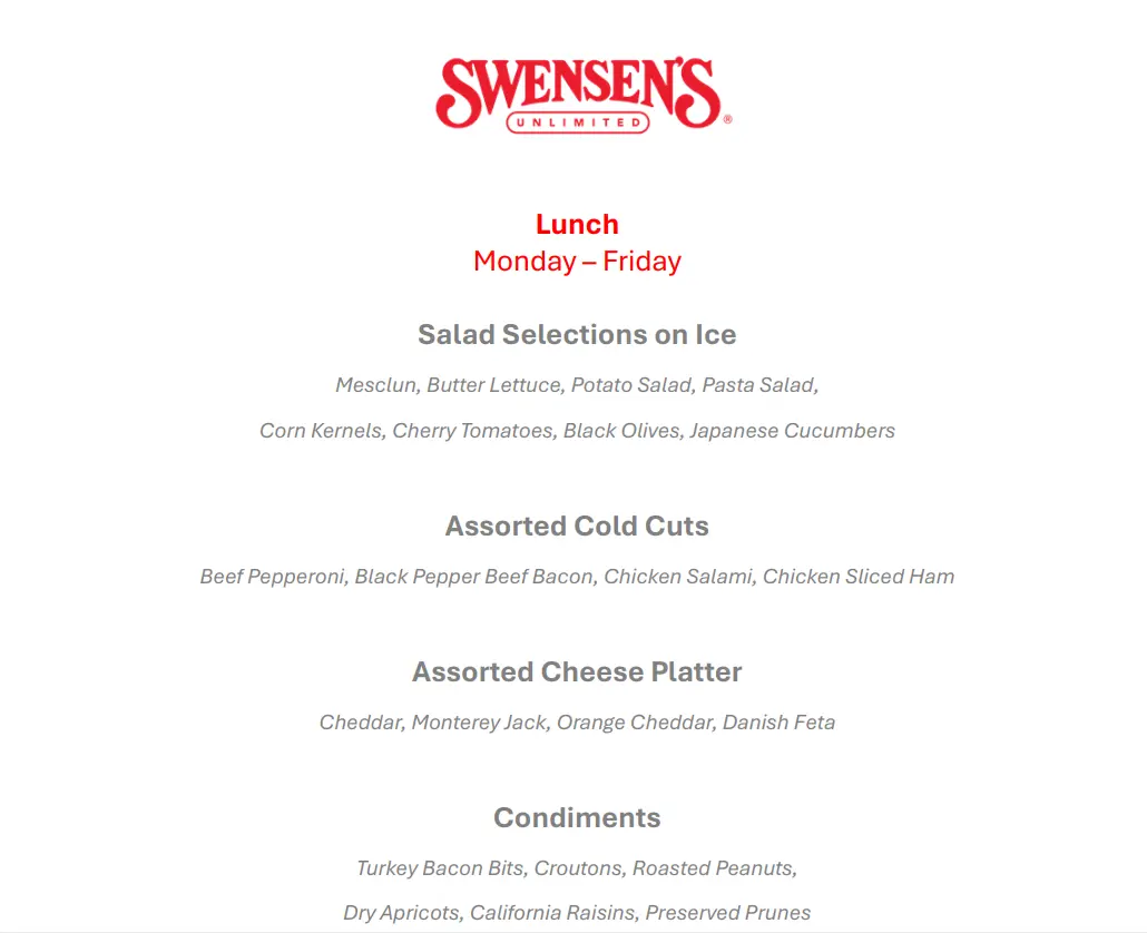 SWENSEN’S LUNCH BUFFET MENU