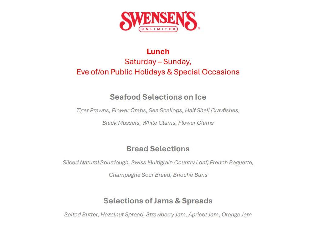 SWENSEN’S WEEKEND LUNCH BUFFET MENU SINGAPORE